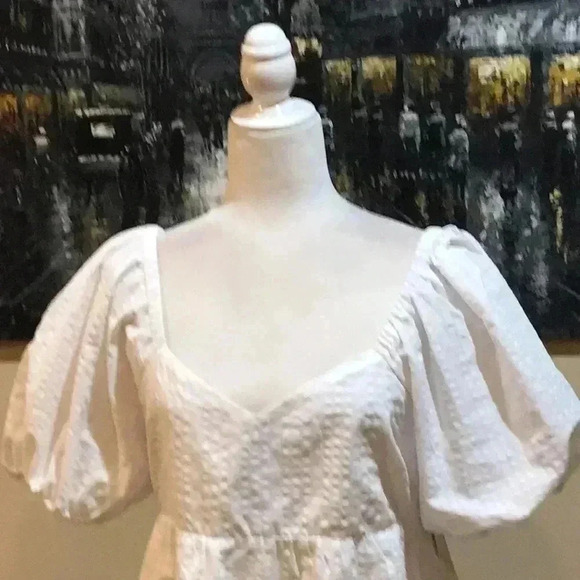 NWT Old Navy Puff Sleeves Seersucker White Mini Dress with Lining-Size M - Picture 5 of 15